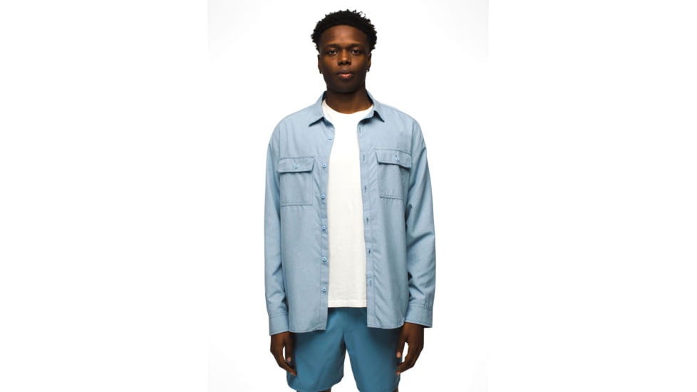 prAna Lost Sol Long Sleeve Shirt Standard Fit - Mens, Chambray Heather, S, 1972361-401-ST-S