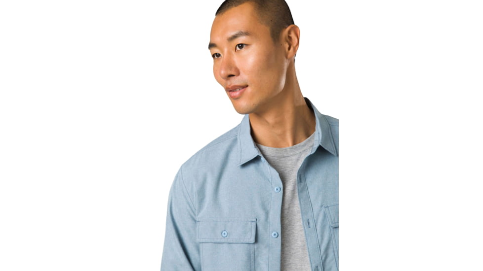 prAna Lost Sol Long Sleeve Shirt Standard Fit - Mens, Chambray Heather, S, 1972361-401-ST-S