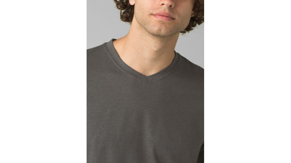 prAna V-Neck T-Shirt, Charcoal Heather, Large, 1965421-003-ST-L