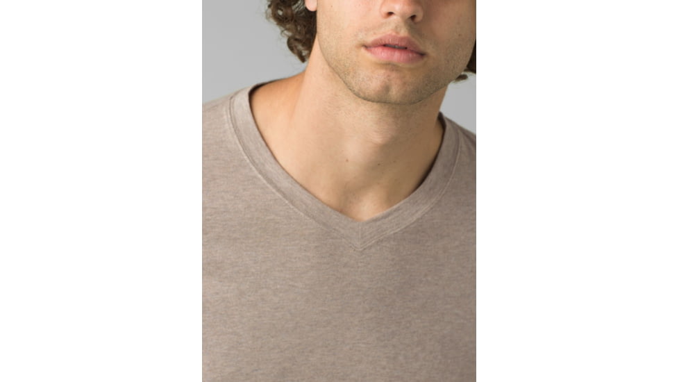 prAna V-Neck T-Shirt, Dark Khaki Heather, Large, 1965421-250-ST-L
