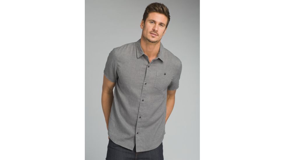 prAna Virtuoso Short Sleeve Shirt - Mens, Gravel, Small, M13180487-GRA-S