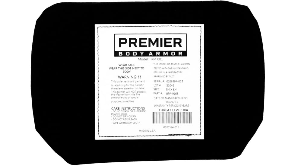 Premier Body Armor Level IIIA Insert, Vertx MP Waist Pack, Black, 6x8.5in, BPP-9168