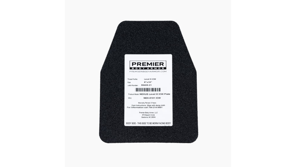 Premier Body Armor Nexus Level III ICW Plate, Multicurve, Black, 8x10 inch, NEX-8101ICW