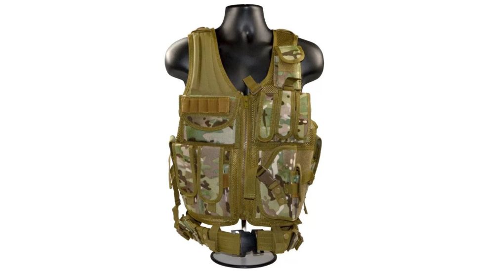 Sniper Tactical Multi Function Molle Plate Vest with Carrier for Bullet Clips/Bullets with Pouch, Camo Tan, ASVT01-TC