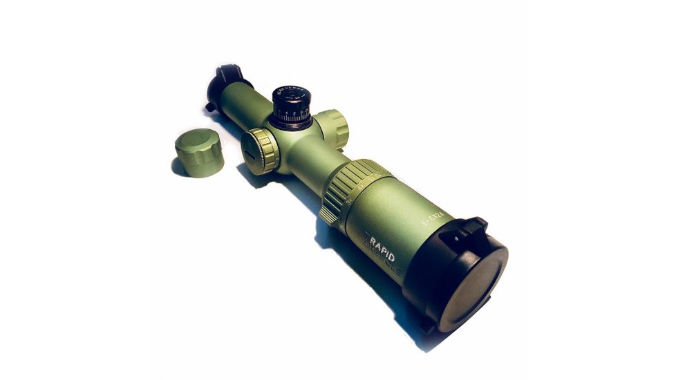 Pride Fowler Industries RR-Evolution-3G Rifle Scope, 1-6x24mm, 30mm Tube, First Focal Plane, Red Illumination, Rapid Reticle 3G BDC Reticle, Green, RR007-FDE