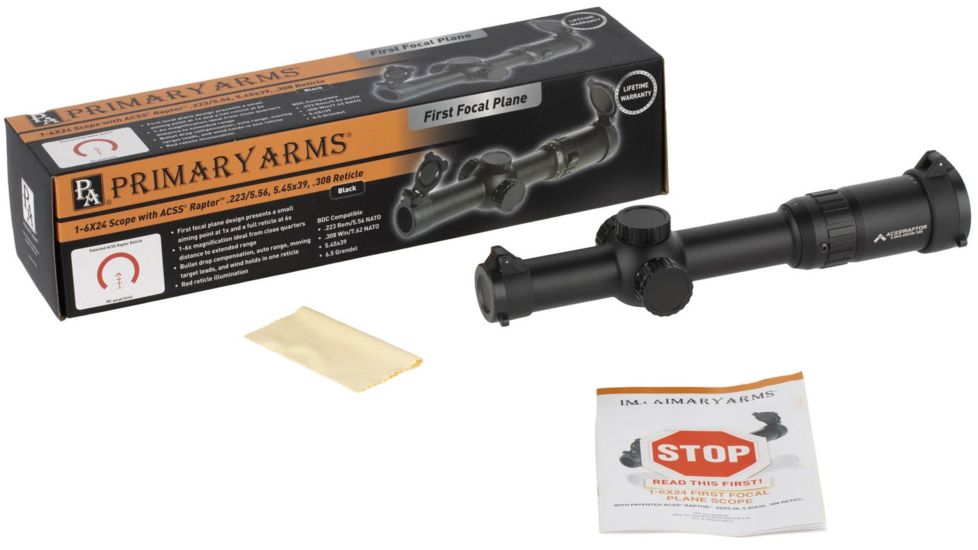 Primary Arms 1-6X24mm First Focal Plane Rifle Scope w/ACSS Raptor 5.56 Reticle, Black, PA1-6X24FFP-R-5.56