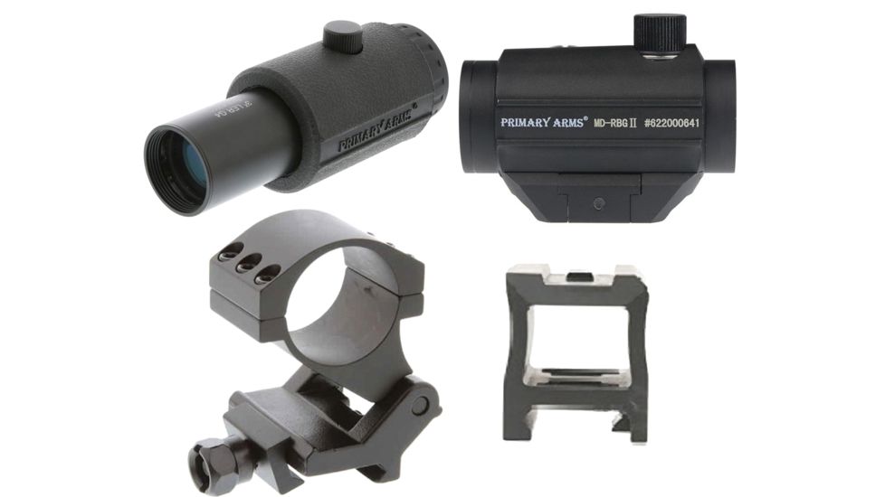 OpticsPlanet Exclusive Primary Arms 1x 2 MOA Micro Red Dot Sight Exclusive Bundle w/Bases and Magnifier, Black, MD-BLK-BUNDLE