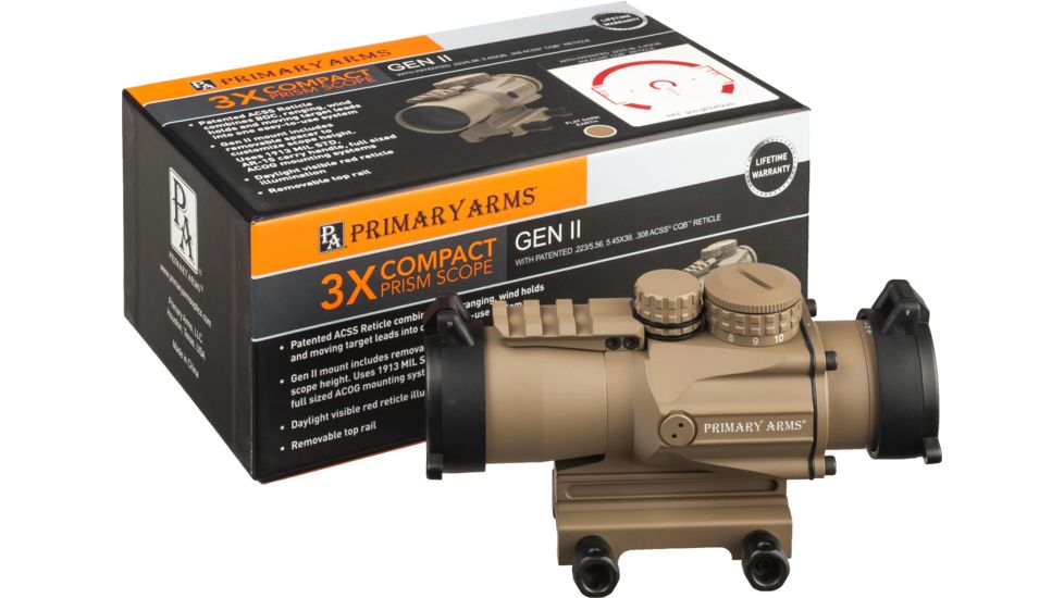 Blemished Demo, Primary Arms SLx Gen II 3x Compact Prism Scope,Illuminated ACSS CQB-M2 5.56 Reticle,Flat Dark Earth, PAC3X-GENII-ACSS-5.56-FDE