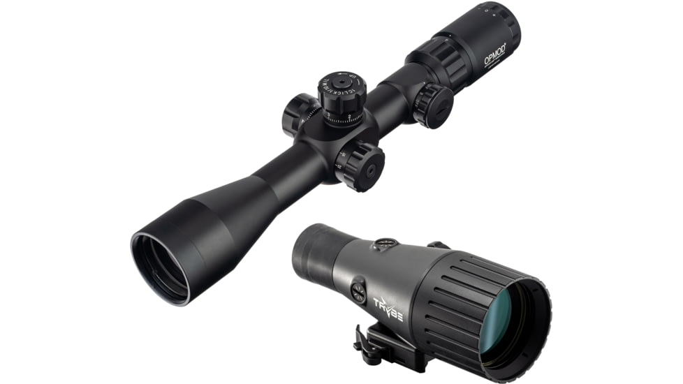 Primary Arms OPMOD Exclusive .308/.223 Rifle Scope, 4-14x44mm, 30mm Tube, First Focal Plane, ACSS HUD DMR Reticle and TRYBE Optics Enhancer Rifle Scope Magnification Quadrupler