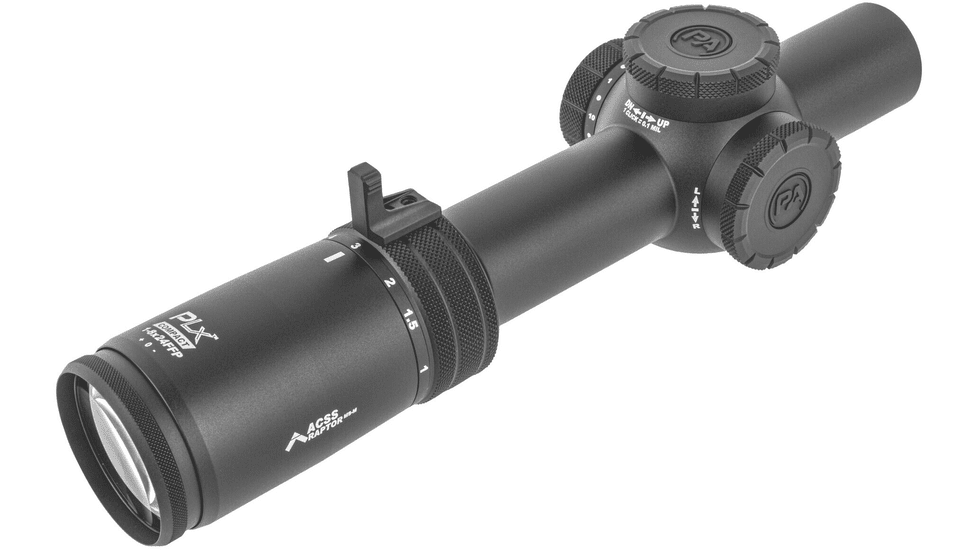 Primary Arms Compact PLx Rifle Scope, 1-8x24mm, 30 mm Tube, First Focal Plane, ACSS Raptor M8 Meter Reticle, Black, 610148