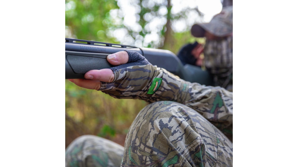 Primos Hunting Stretch Fingerless Gloves, Mossy Oak Bottomland, One Size, PS6681