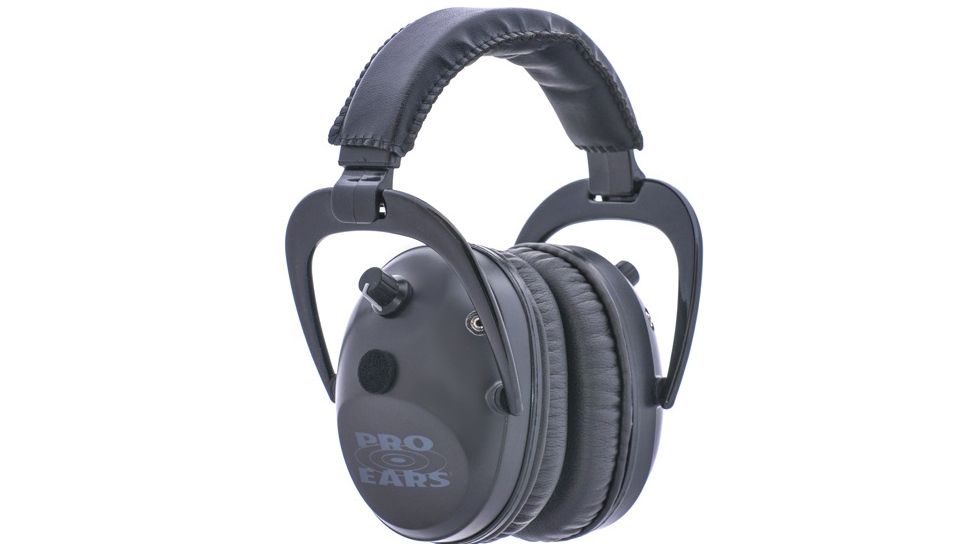 Pro Ears Pro Tac Plus Gold Low Profile NRR 26 Over The Head Earmuffs, Black w/ Lithium Batteries
