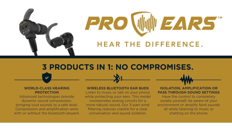 Pro Ears Stealth Bluetooth Elite Hearing Protection, Black, PEEBBLKE