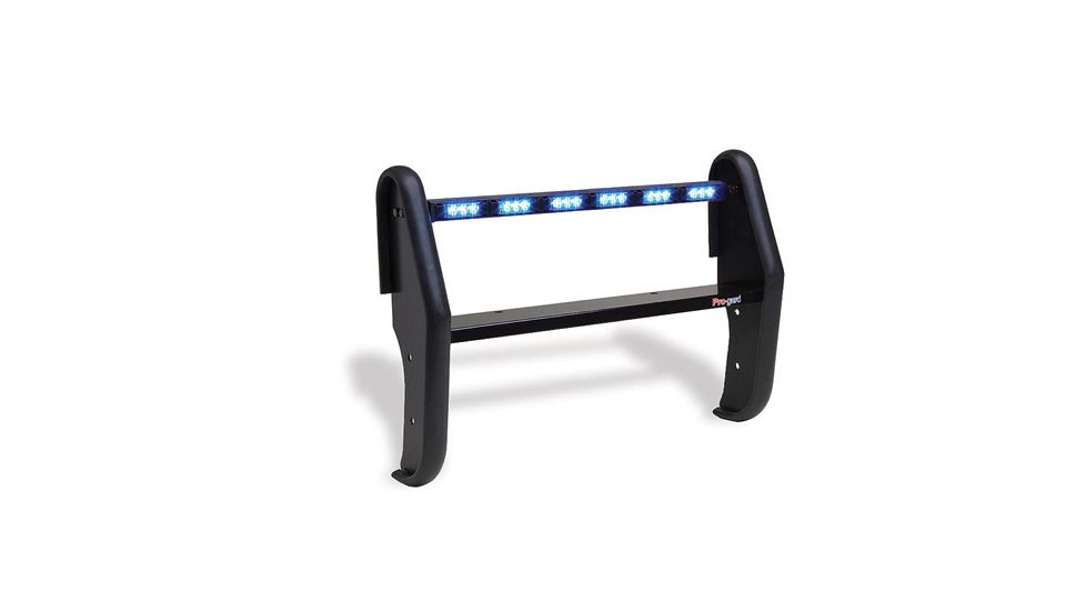 Pro-Gard Industries Black Powder Coated Steel, Standard Push Bumper W/ Intergrated, Two Head, All Blue Led Ions - PB36INT13ION2B