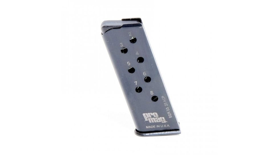 Beretta 950BS Jetfire .25 ACP Pistol Magazine, Steel, Blue, 8 Round