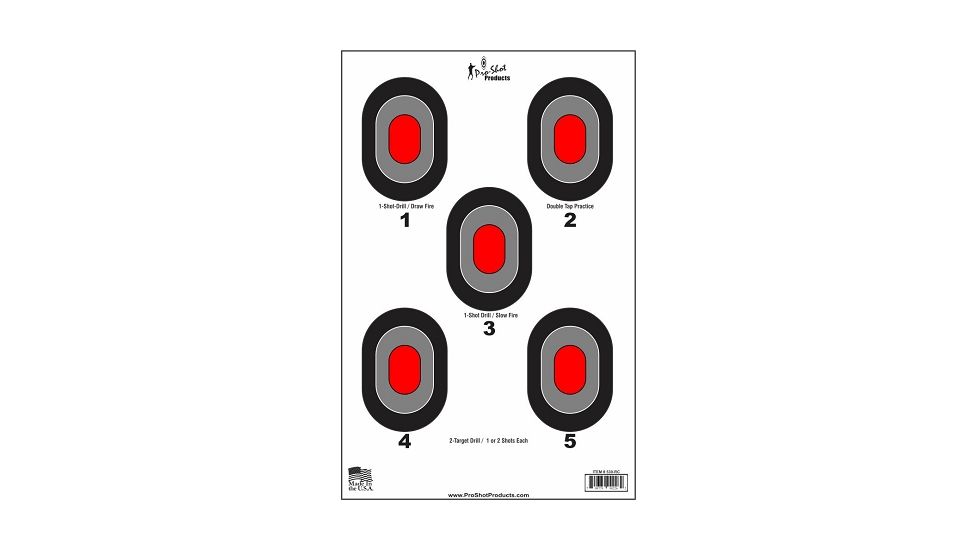 Pro-Shot Bullseye w/Red Centers Heavy Paper Targets, Red/Black/White, 5 Pack, 530-RC-5PK