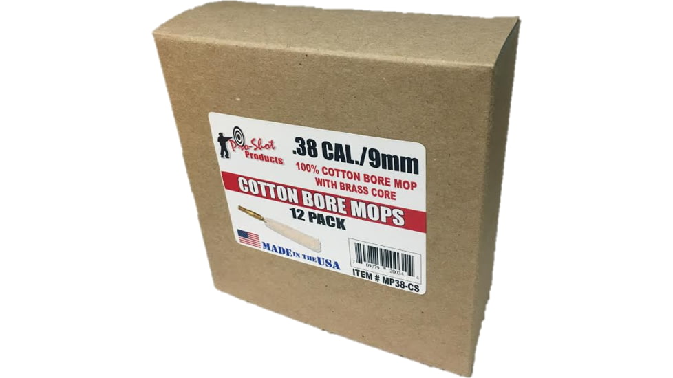 Pro-Shot .35 Cal-.40 Cal Cotton Bore Mop, Pack of 12, MP38-CS
