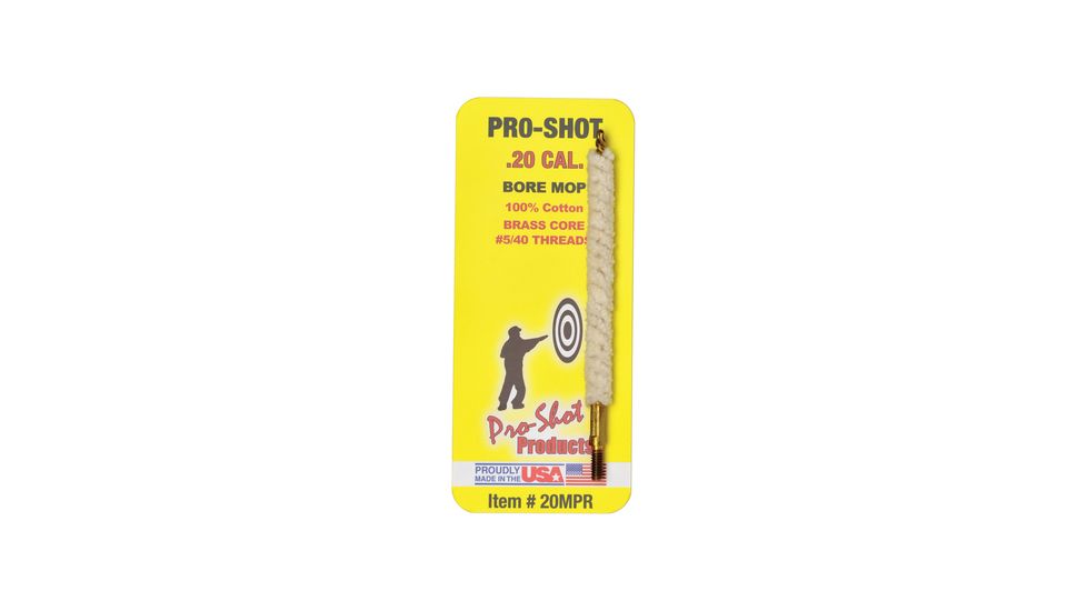 Pro-Shot Pro-Shot Bore Mop .20/.204 Calibers, White w/ Brass Core, 20MPR