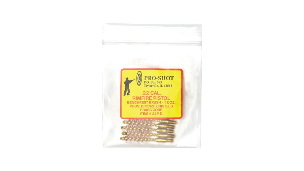 Pro-Shot Brass Core-Bronze Bristle Pistol Length Bore Brush .22 Caliber