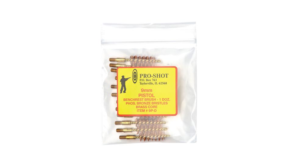 Pro-Shot Brass Core-Bronze Bristle Pistol Length Bore Brush 9mm