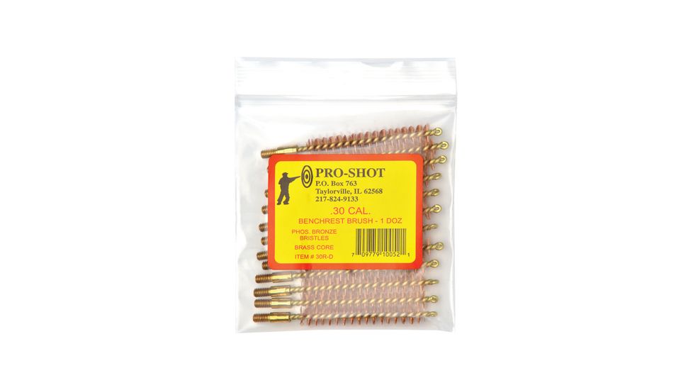 Pro-Shot Brass Core-Bronze Bristle Rifle Length Bore Brush .30 Caliber