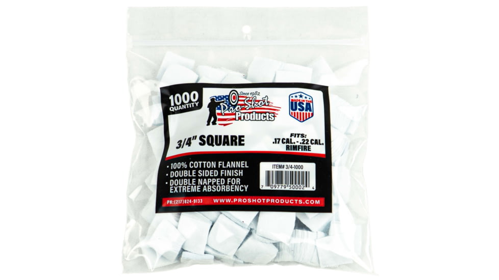 Pro-Shot Cotton Flannel Patches .17-.22 Rimfire .75 Inch Square 1000 Per Bag