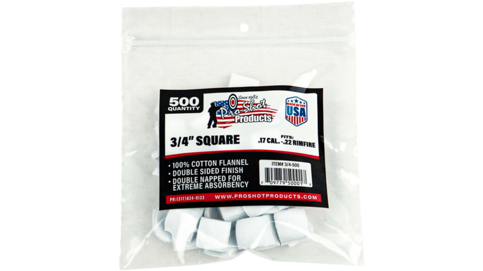 Pro-Shot Cotton Flannel Patches .17-.22 Rimfire .75 Inch Square 500 Per Bag