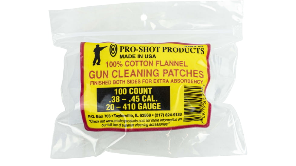 Pro-Shot Cotton Flannel Patches .38-.45 Caliber/20-.410 Gauge 2.25 Inch Square 100 Per Bag
