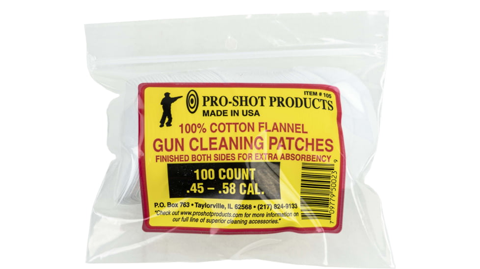 Pro-Shot Cotton Flannel Patches .45-.58 Black Powder Caliber 2.5 Inch Round 100 Per Bag