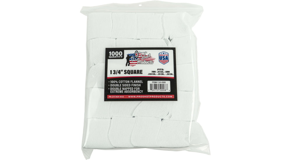 Pro-Shot Cotton Flannel Patches 7mm-.38/6mm Benchrest 1.75 Inch Square 1000 Per Bag