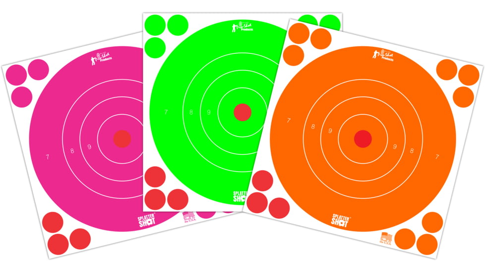 Pro-Shot Splatter Shot High Vis Fluorescent Bullseye Combo, 6 Pack, 3-color, 8in, 8B-FL-6COMBO