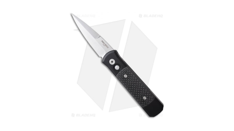 Pro-Tech Knives Godson Automatic Folding Knife, 3.15in, 154CM, Spear Point Blade, Carbon Fiber, Black Handle, Satin, Black/Gray, 7.56 inch, BHQ-0235