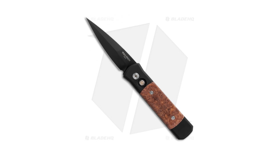 Pro-Tech Knives Godson Automatic Folding Knife, 3.15in, 154CM, Spear Point Blade, Wood, Black/Wood Handle, Lace Redwood Burl, Black/Wood/Black, 7.56 inch, BHQ-23789