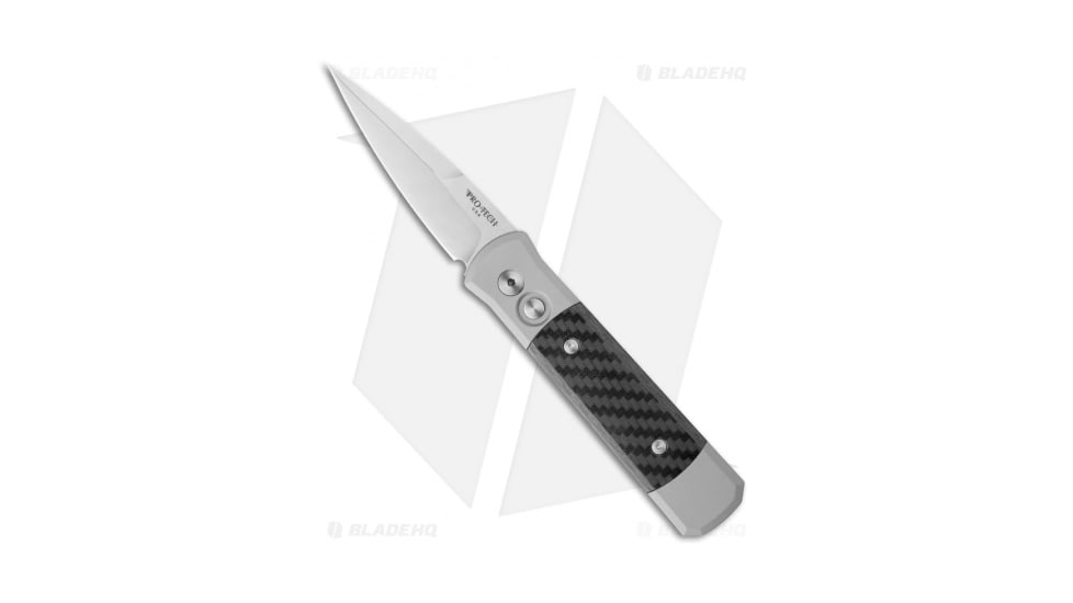 Pro-Tech Knives Godson Automatic Folding Knife, 3.15in, 154CM, Spear Point Blade, Carbon Fiber, Black/Gray Handle, Satin, Black/Gray/Gray, 7.56 inch, BHQ-2560