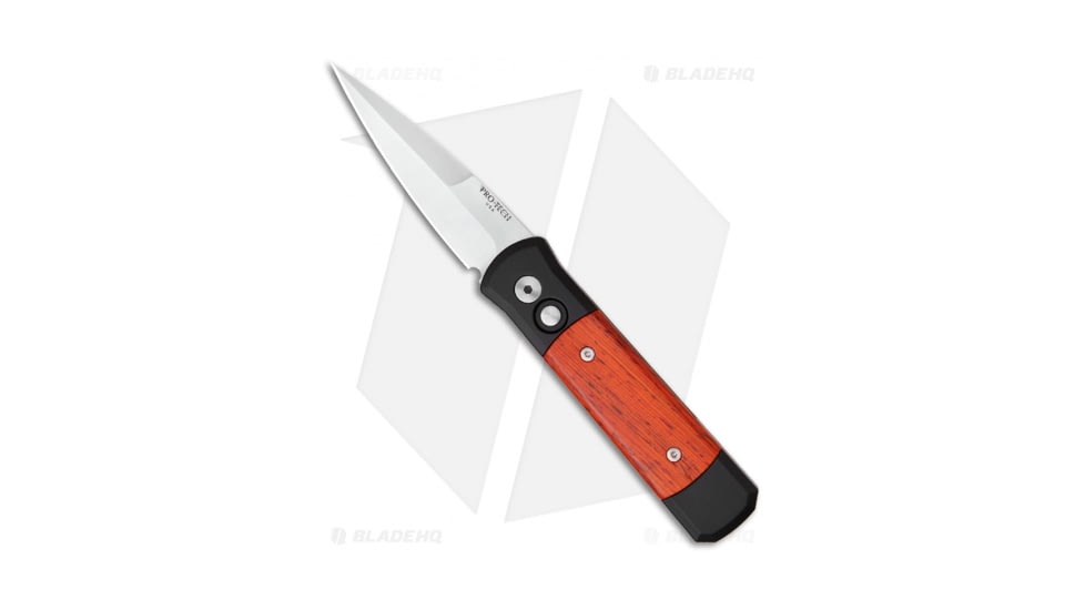 Pro-Tech Knives Godson Automatic Folding Knife, 3.15in, 154CM, Spear Point Blade, Cocobolo, Black/Wood Handle, Satin, Black/Wood/Gray, 7.56 inch, BHQ-3155