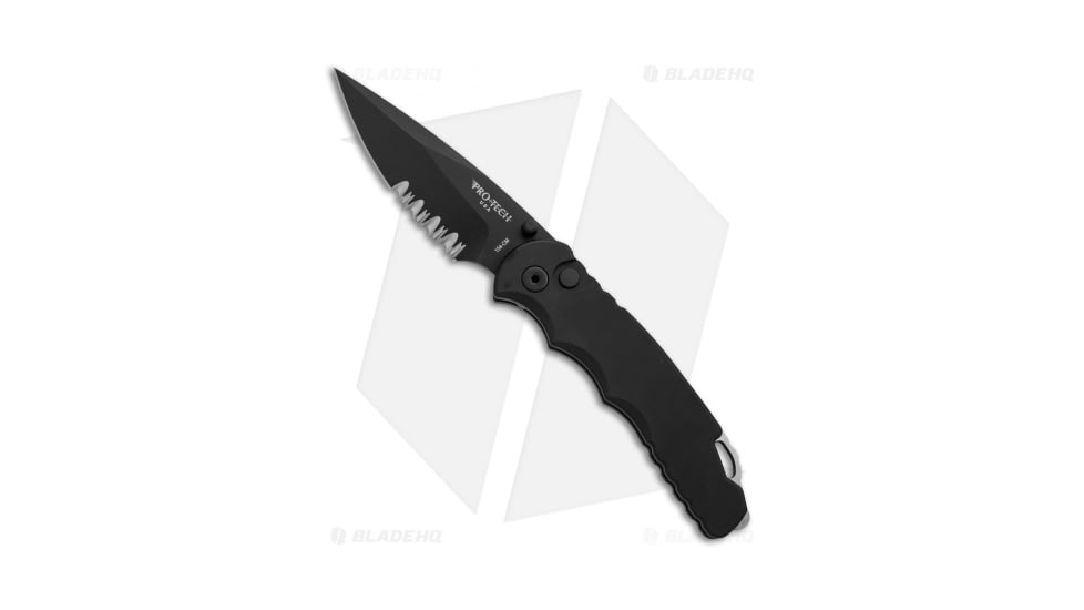 Pro-Tech Knives Lerch TR-5 Spring Assisted Opening Folding Knife, 3.25in, 154CM, Drop Point Blade, Aluminum, Black Handle, Serr, Black/Black, 7.625 inch, BHQ-37622