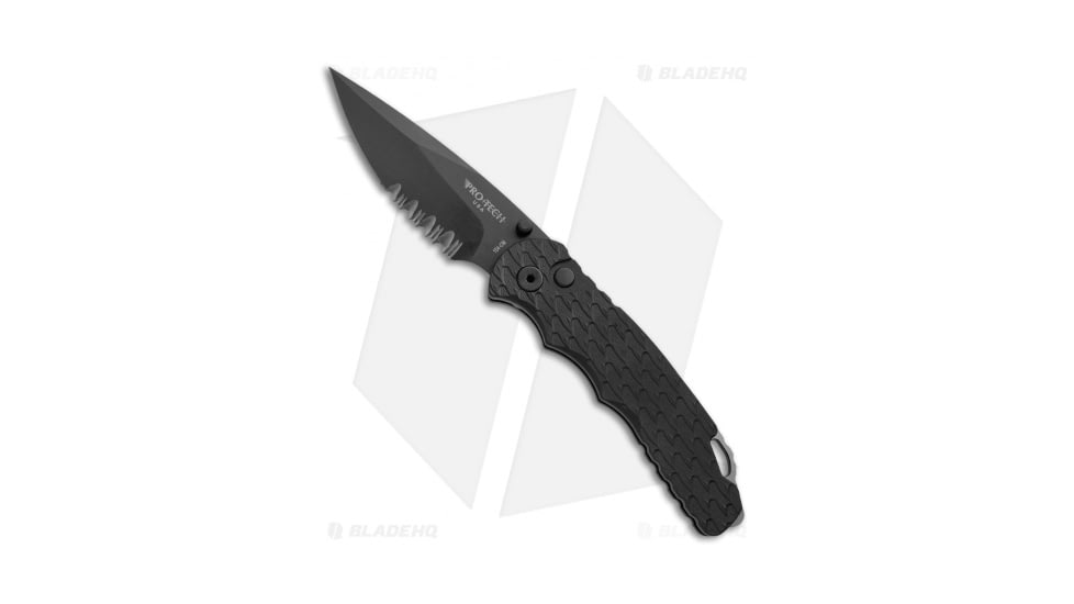 Pro-Tech Knives Lerch TR-5 Spring Assisted Opening Folding Knife, 3.25in, 154CM, Drop Point Blade, Aluminum, Black Handle, Feathered, Black/Black, 7.625 inch, BHQ-50426