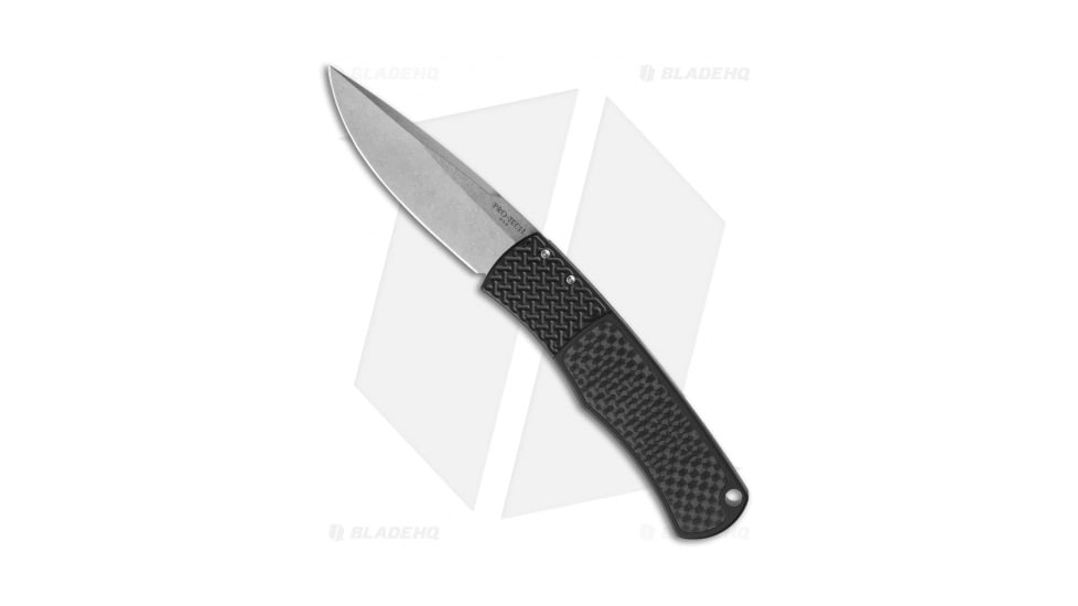 Pro-Tech Knives Magic BR-1 Whiskers Automatic Folding Knife, 3.125in, 154CM, Drop Point Blade, Aluminum, Carbon Fiber, Black Handle, Stonewash, Black/Gray, 7.25 inch, BHQ-30243