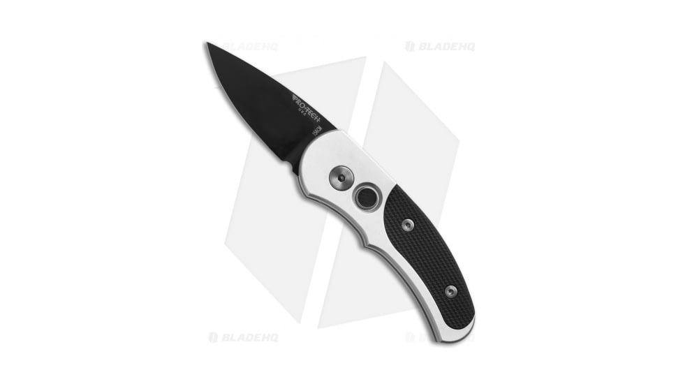 Pro-Tech Knives Runt J4 Automatic Folding Knife, 1.94in, 154CM, Drop Point Blade, G-10, Black/Gray Handle, Black/Gray/Black, 5.27 inch, BHQ-25126