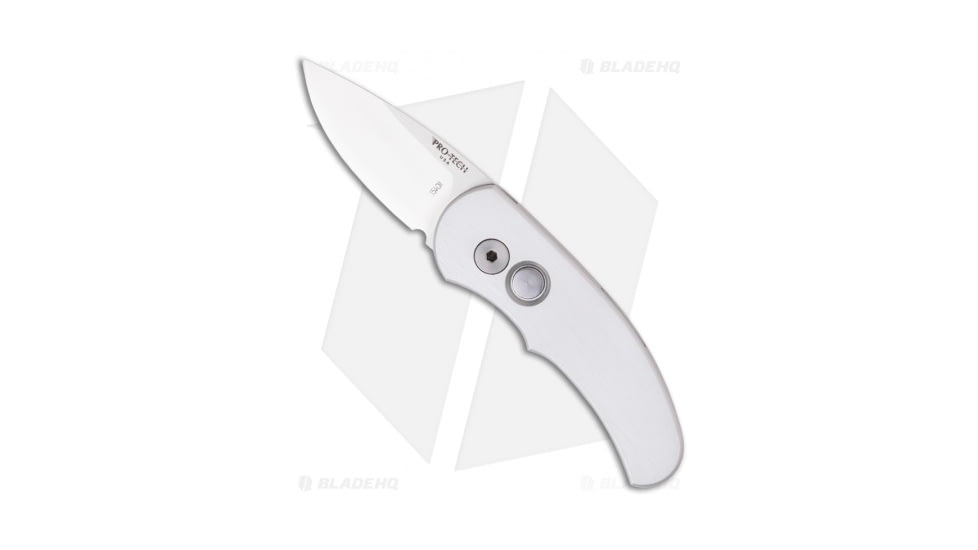 Pro-Tech Knives Runt J4 Automatic Folding Knife, 1.94in, 154CM, Drop Point Blade, Aluminum, Gray Handle, Gray/Gray, 5.27 inch, BHQ-4037
