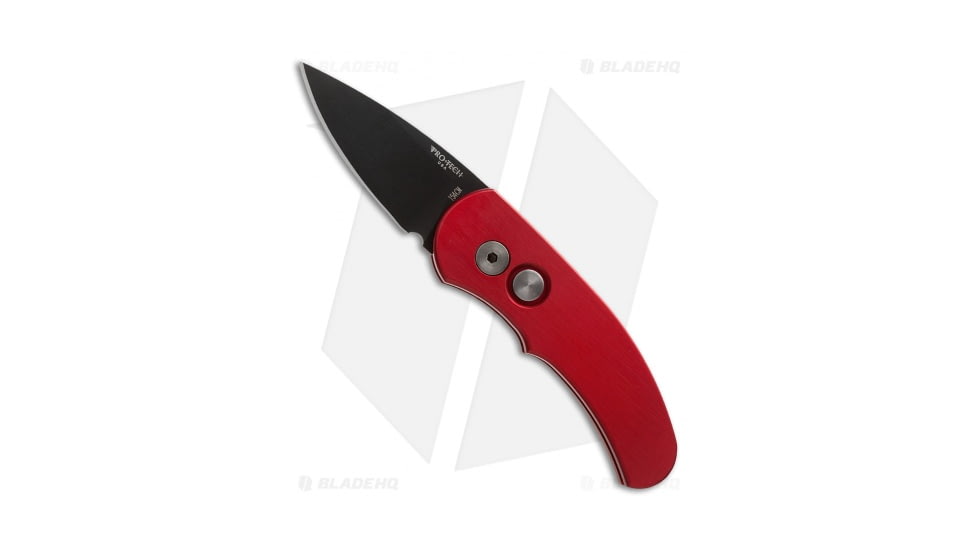 Pro-Tech Knives Runt J4 Automatic Folding Knife, 1.94in, 154CM, Drop Point Blade, Aluminum, Red Handle, Red/Black, 5.27 inch, BHQ-4232