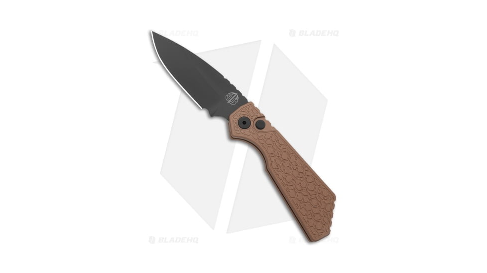 Pro-Tech Knives Strider + PT Automatic Folding Knife, 3.00in, CPM MagnaCut, Drop Point Blade, Aluminum, Tan Handle, Gridlock FDE, Tan/Black, 7.00 inch, BHQ-208950
