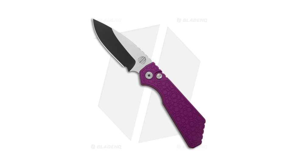 Pro-Tech Knives Strider + PT Automatic Folding Knife, 3.00in, CPM MagnaCut, Drop Point Blade, Aluminum, Purple Handle, Gridlock Purple Al, Purple/Black, 7.00 inch, BHQ-210177
