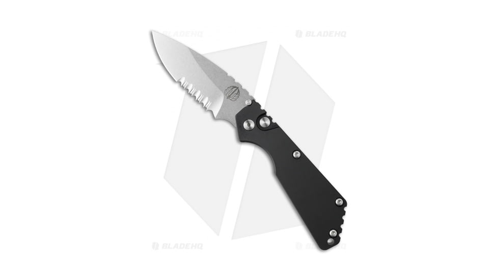 Pro-Tech Knives Strider + SnG Automatic Folding Knife, 3.50in, 154CM, Drop Point Blade, Aluminum, Black Handle, SW Serr, Black/Gray, 8.25 inch, BHQ-34434