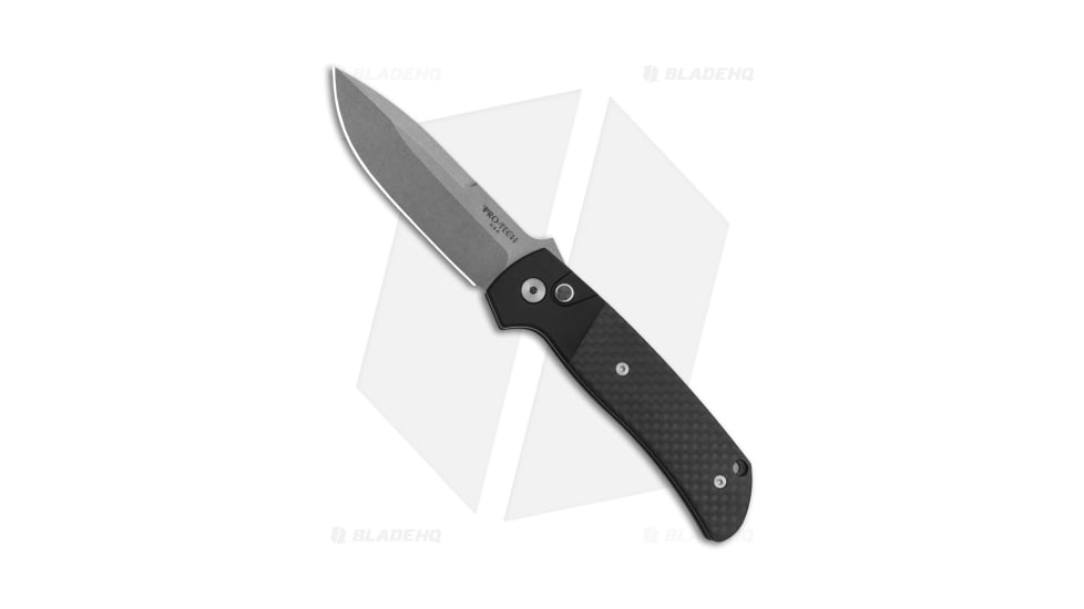 Pro-Tech Knives Terzuola ATCF Automatic Folding Knife, 3.375in, CPM MagnaCut, Drop Point Blade, Aluminum, Carbon Fiber, Black Handle, Black/Gray, 7.875 inch, BHQ-146586