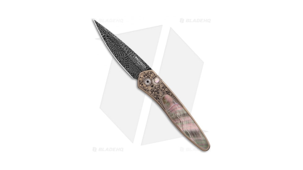 Pro-Tech Knives Ultimate Custom Newport Automatic Folding Knife, 3.00in, Damascus, Spear Point Blade, Titanium, Bronze Handle, Ti w/ Black Pearl, Bronze/Black, 7.125 inch, BHQ-49064