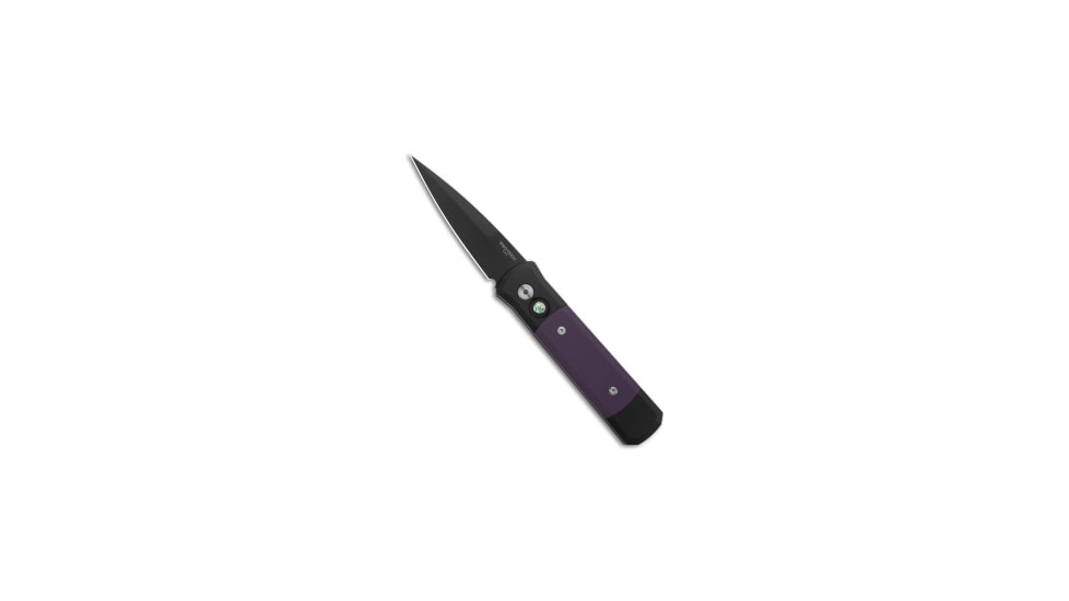 Pro-Tech Knives Godson Automatic Folding Knife, 3.15in, 154CM, Spear Point Blade, Aluminum, G-10, Black/Purple Handle, Purple G-10 Inlay, Black/Purple/Black, 7.56 inch, BHQ-199927