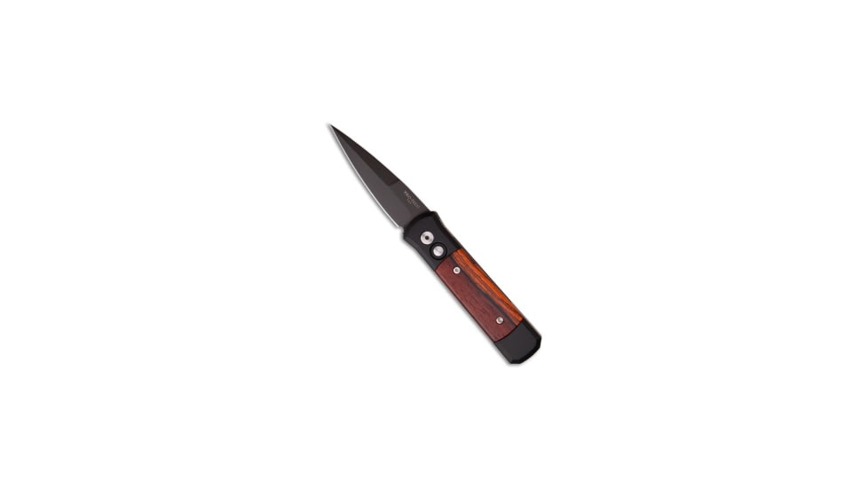 Pro-Tech Knives Godson Automatic Folding Knife, 3.15in, 154CM, Spear Point Blade, Cocobolo, Black/Wood Handle, Standard, Black/Wood/Black, 7.56 inch, BHQ-3675