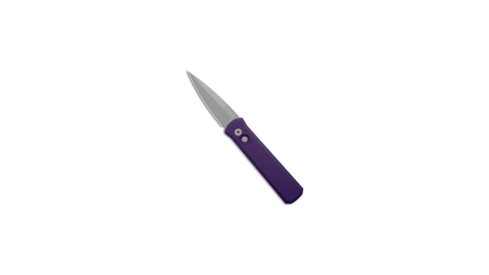 Pro-Tech Knives Godson Automatic Folding Knife, 3.15in, 154CM, Spear Point Blade, Aluminum, Purple Handle, Stonewash, Purple/Gray, 7.56 inch, BHQ-100992