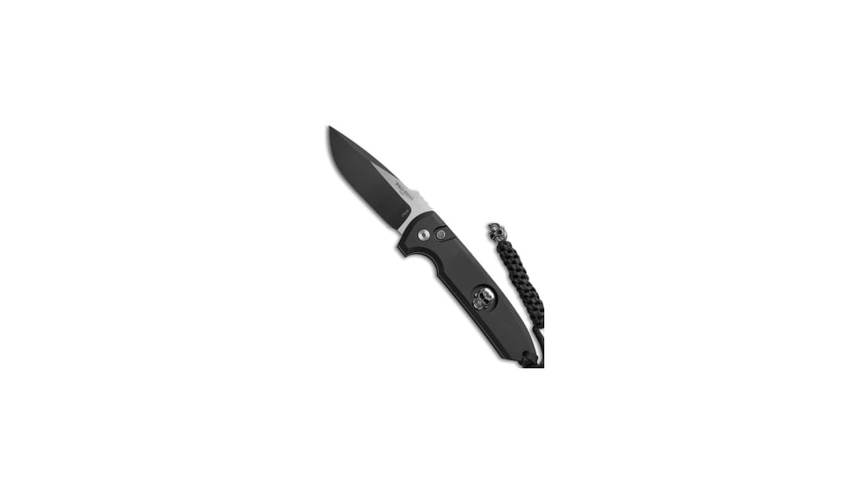Pro-Tech Knives Les George Limited Rockeye Skull Automatic Folding Knife, 3.375in, D2, Drop Point Blade, Aluminum, Black Handle, Black/Black, 8.375 inch, BHQ-51234
